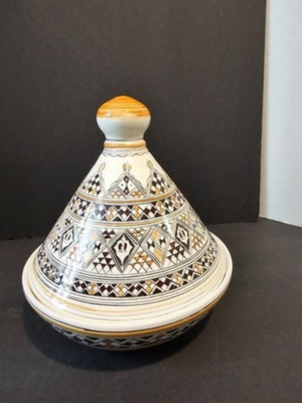 Moroccan Style Ceramic Tagine Algerian Geometric Signed Terra Alger